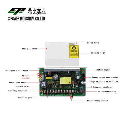 Ελέγχος πρόσβασης πόρτας UPS DC 12V 5A τροφοδοσία για αδιάλειπτη απόδοση