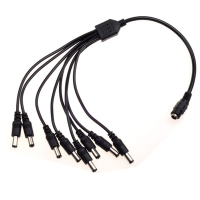 12v dc 8 κανάλια καλώδιο ηλεκτρικής ενέργειας διαίρεση 1 θηλυκό σε 8 αρσενικό μαύρο CCTV σύστημα ασφαλείας κάμερα