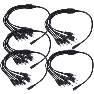 12v dc 8 κανάλια καλώδιο ηλεκτρικής ενέργειας διαίρεση 1 θηλυκό σε 8 αρσενικό μαύρο CCTV σύστημα ασφαλείας κάμερα