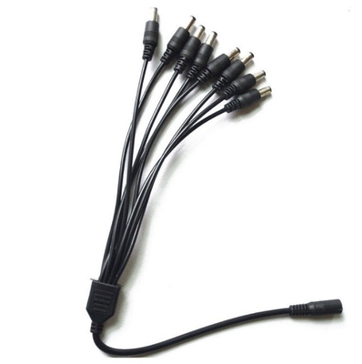 12v dc 8 κανάλια καλώδιο ηλεκτρικής ενέργειας διαίρεση 1 θηλυκό σε 8 αρσενικό μαύρο CCTV σύστημα ασφαλείας κάμερα