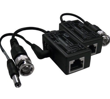 Μαύρο CCTV BNC σε RJ45 Video Balun με DC Power Extender μέσω καλωδίου Ethernet Cat5/6
