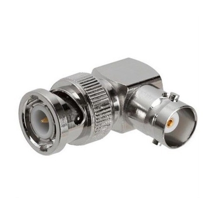 Ασημένιο αρσενικό σύνδεσμο με BNC θηλυκό Jack CCTV κάμερα βίντεο προσαρμογέα w / 90 βαθμούς γωνία