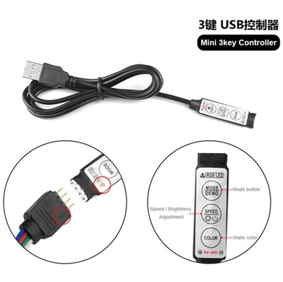 Γυναίκα 1m Μαύρη λωρίδα LED με 5v τροφοδοσία και 3 κλειδιά USB ελεγκτή