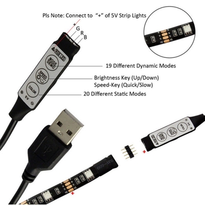 Γυναίκα 1m Μαύρη λωρίδα LED με 5v τροφοδοσία και 3 κλειδιά USB ελεγκτή